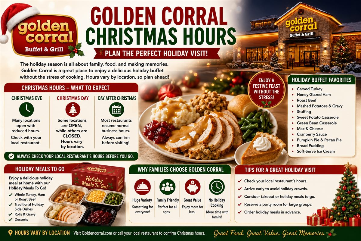 Golden Corral Christmas Hours guide with holiday buffet favorites meals to go and planning tips