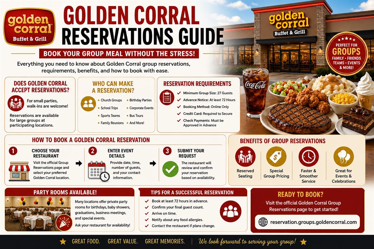 Golden Corral reservations guide for group meals requirements benefits party rooms and booking tips
