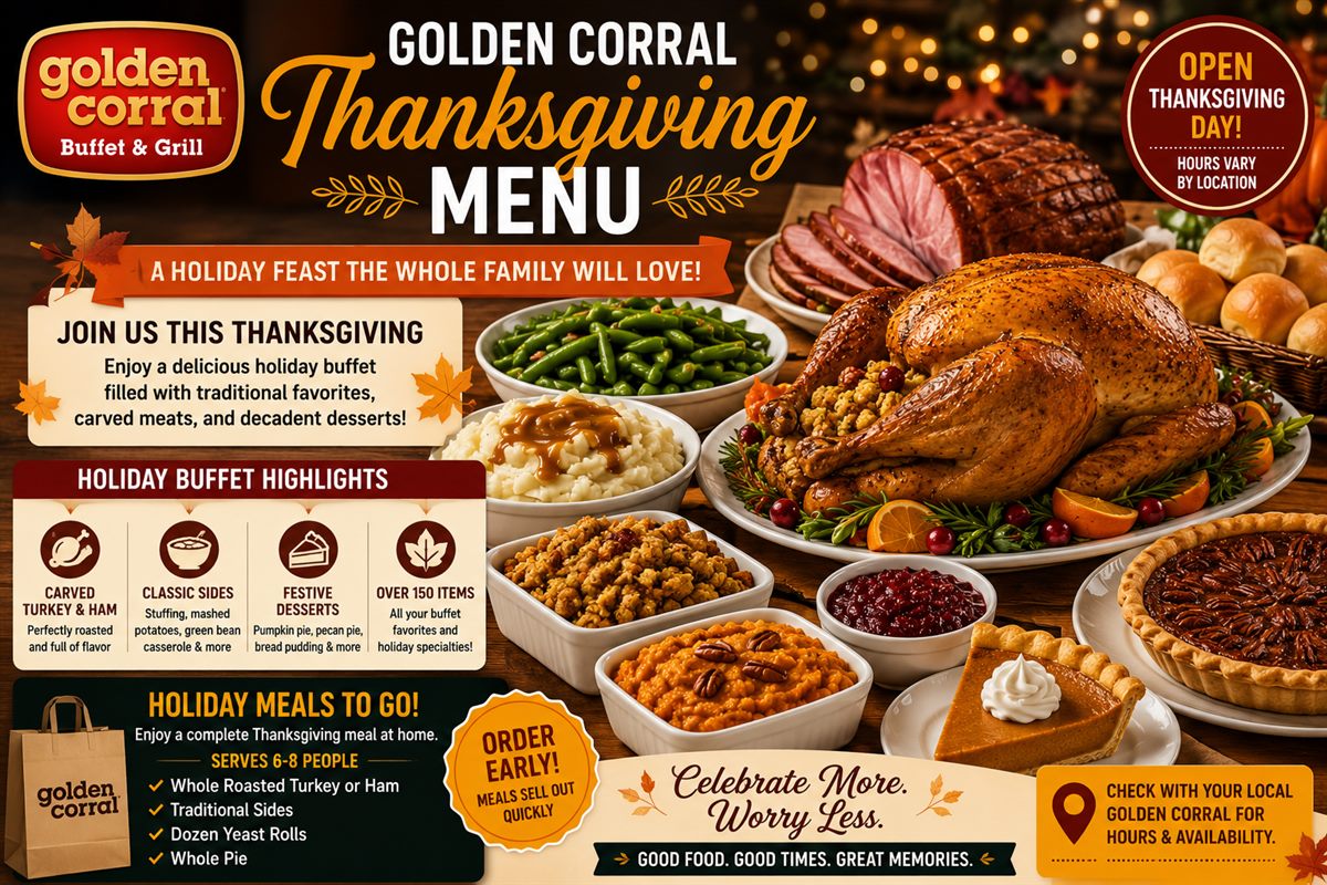 Golden Corral Thanksgiving Menu Guide Golden Corral Thanksgiving Menu guide with roasted turkey ham sides desserts and Holiday Meals To Go