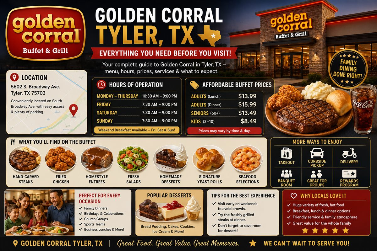 Golden Corral Tyler TX guide with location hours buffet prices services and family dining details